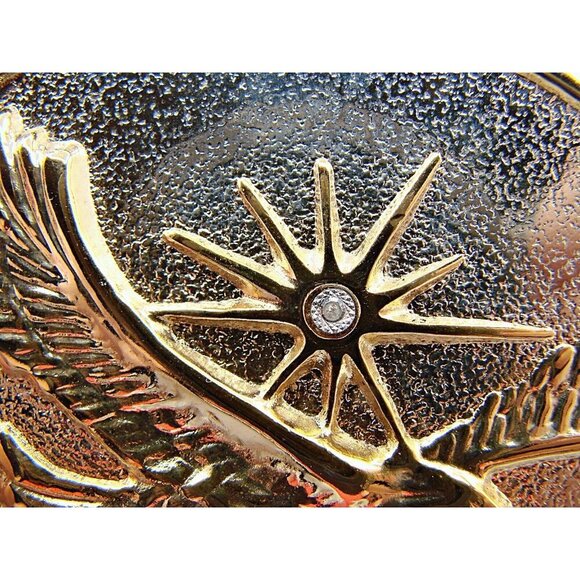 Patriotic American Soaring Eagle Sunburst Rhinestone Belt Buckle Gold Tone Brass - Picture 7 of 11